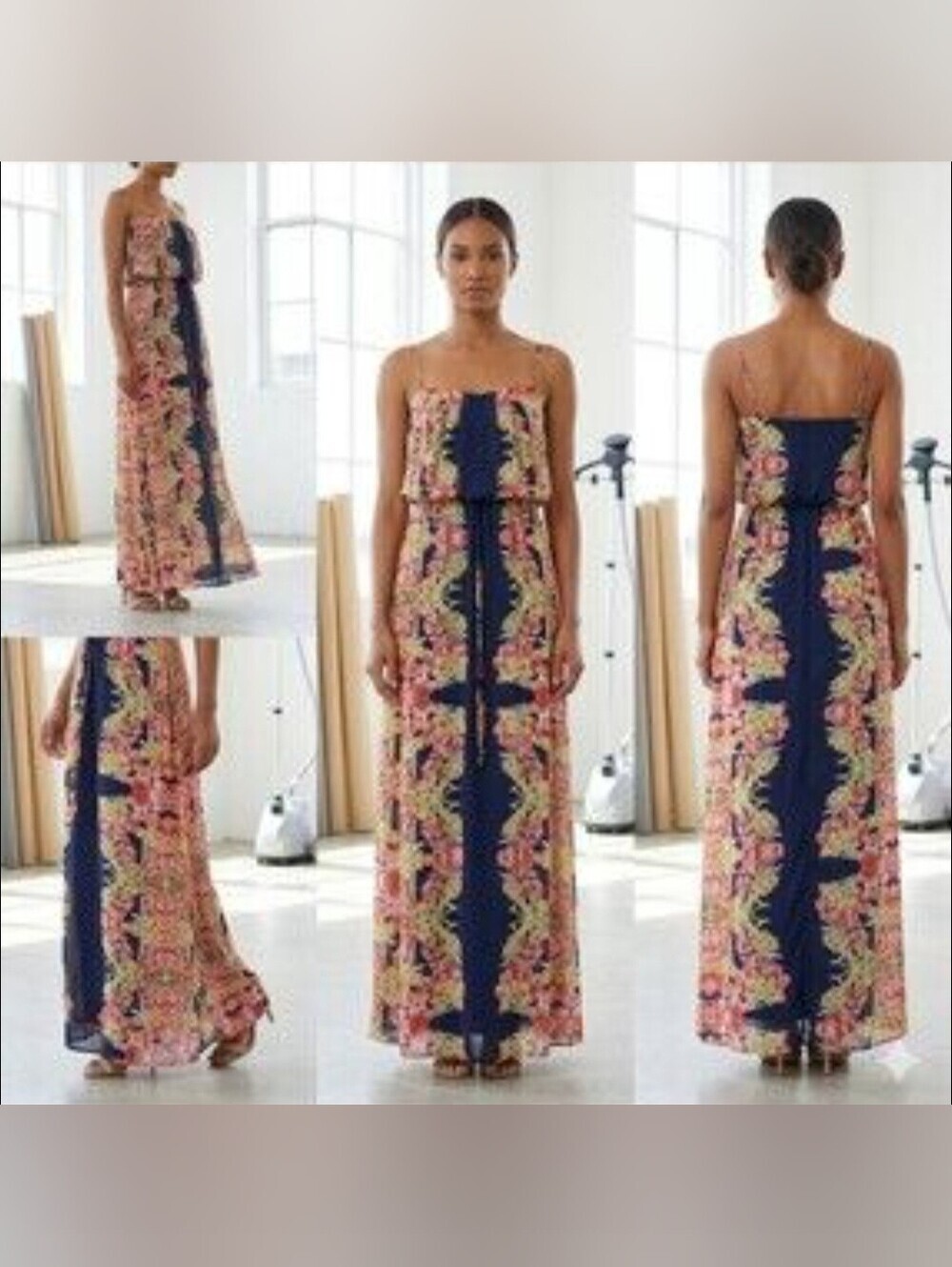City Studio Navy Maxi Dress with Pink Floral Print